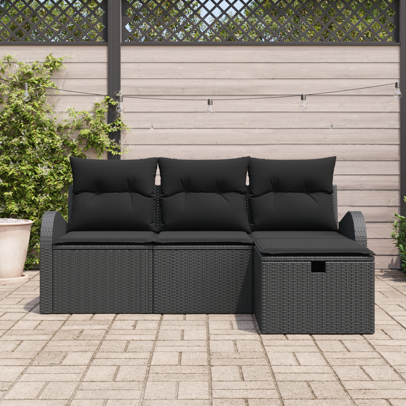 4 Piece Garden Sofa Set with Cushions Black Poly Rattan