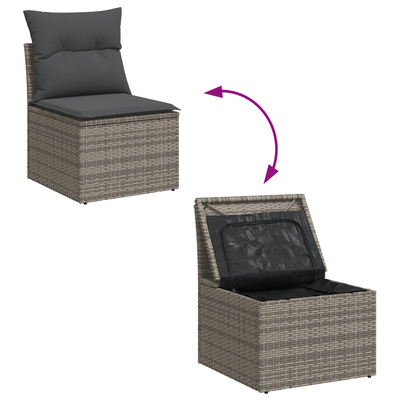 7 Piece Garden Sofa Set with Cushions Grey Poly Rattan