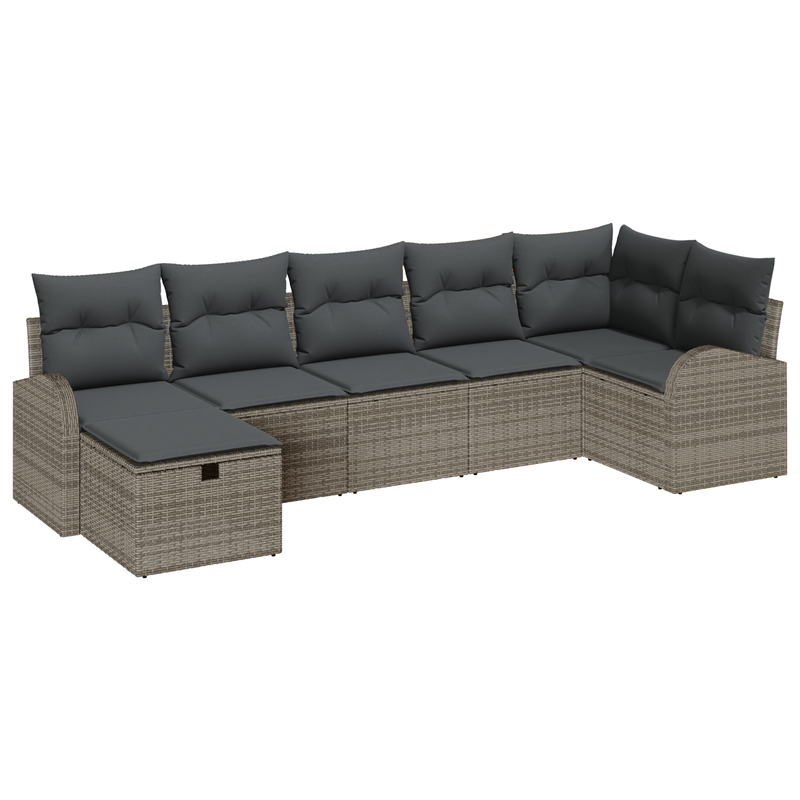 7 Piece Garden Sofa Set with Cushions Grey Poly Rattan