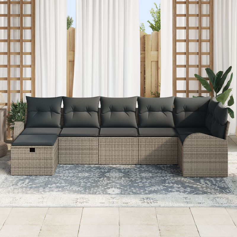 7 Piece Garden Sofa Set with Cushions Grey Poly Rattan