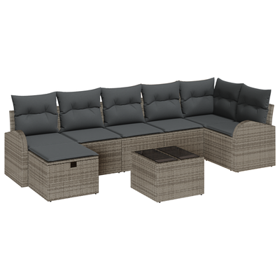 8 Piece Garden Sofa Set with Cushions Grey Poly Rattan