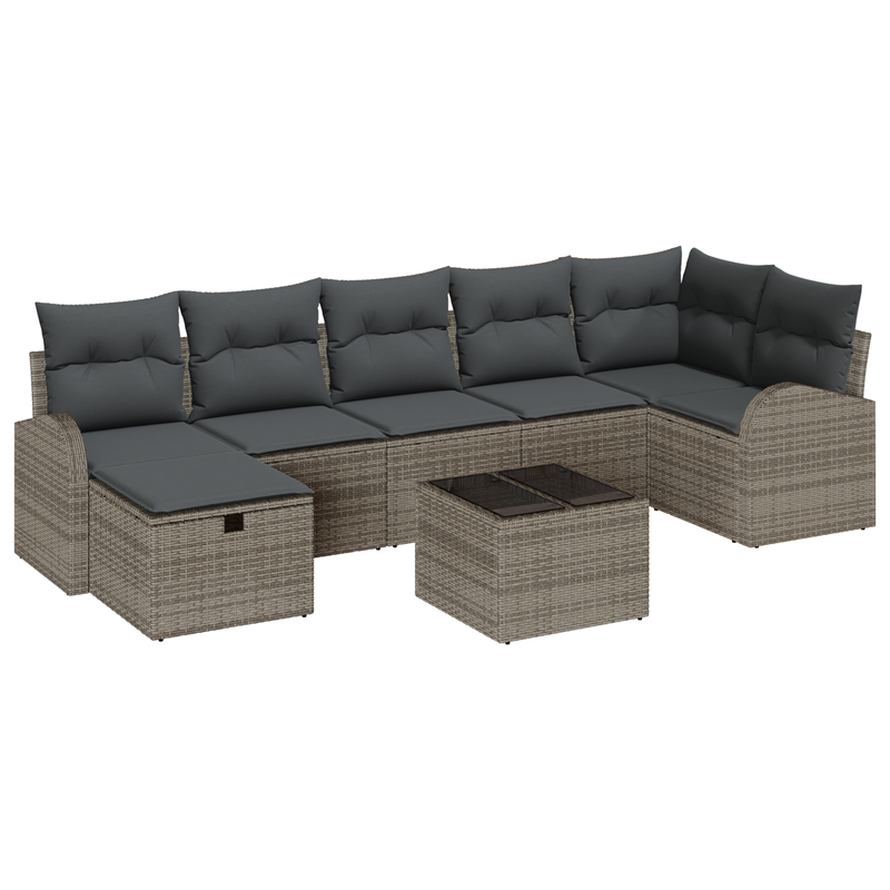 8 Piece Garden Sofa Set with Cushions Grey Poly Rattan