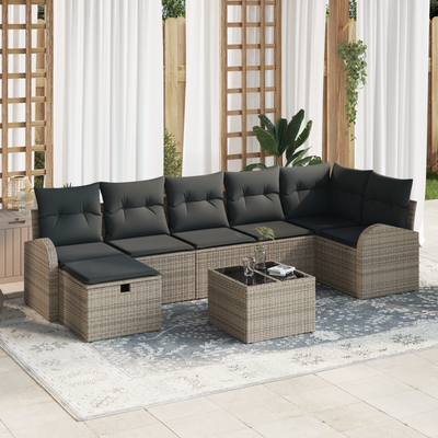 8 Piece Garden Sofa Set with Cushions Grey Poly Rattan