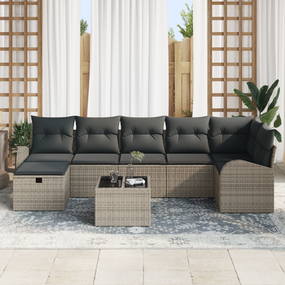 8 Piece Garden Sofa Set with Cushions Grey Poly Rattan