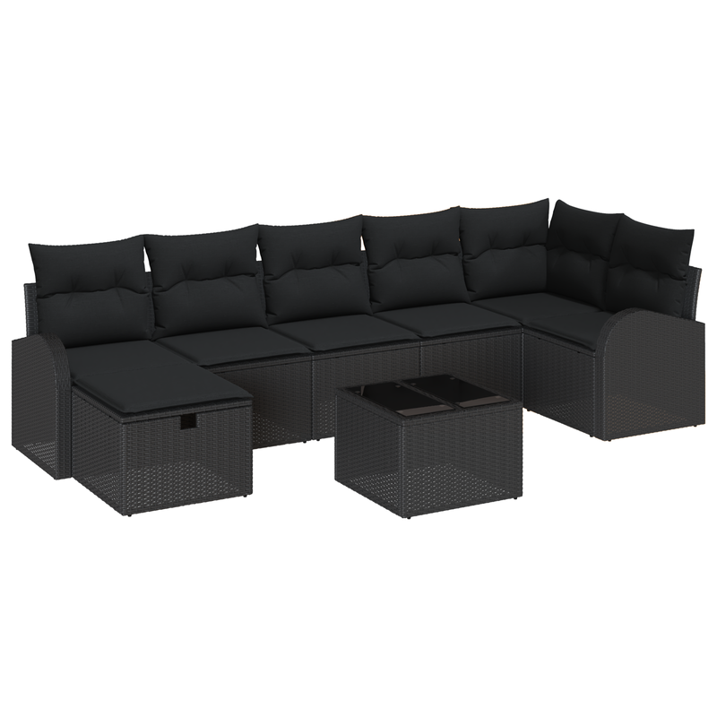 8 Piece Garden Sofa Set with Cushions - Black Poly Rattan