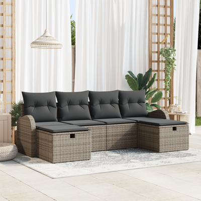 6 Piece Garden Sofa Set with Cushions Grey Poly Rattan
