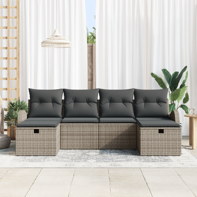 6 Piece Garden Sofa Set with Cushions Grey Poly Rattan