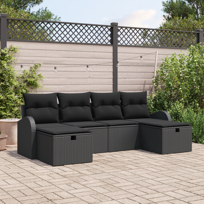 6 Piece Garden Sofa Set with Cushions Black Poly Rattan