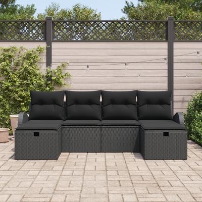 6 Piece Garden Sofa Set with Cushions Black Poly Rattan