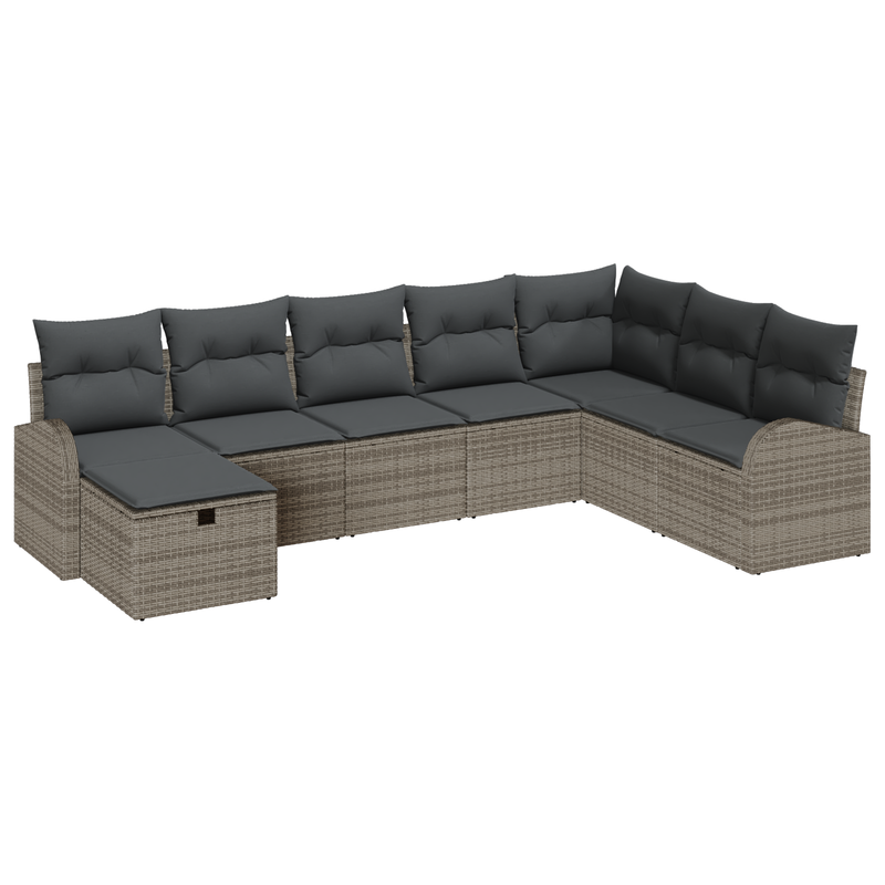 8 Piece Garden Sofa Set with Cushions Grey Poly Rattan