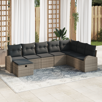 8 Piece Garden Sofa Set with Cushions Grey Poly Rattan