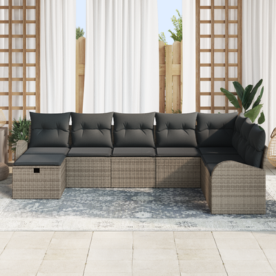 8 Piece Garden Sofa Set with Cushions Grey Poly Rattan