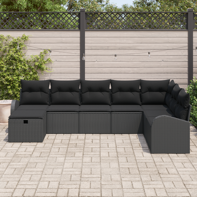 8 Piece Garden Sofa Set with Cushions Black Poly Rattan