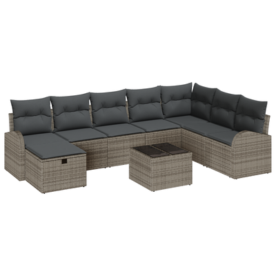 9 Piece Garden Sofa Set with Cushions Grey Poly Rattan