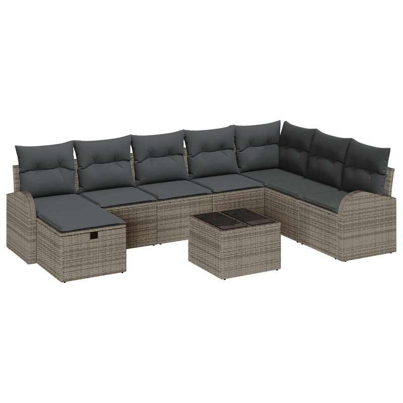 9 Piece Garden Sofa Set with Cushions Grey Poly Rattan