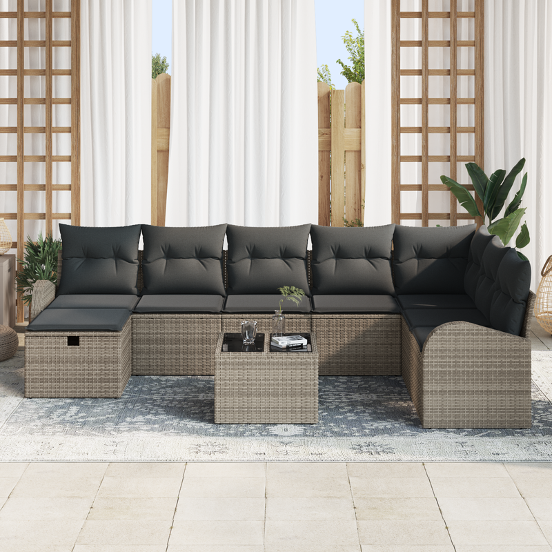9 Piece Garden Sofa Set with Cushions Grey Poly Rattan