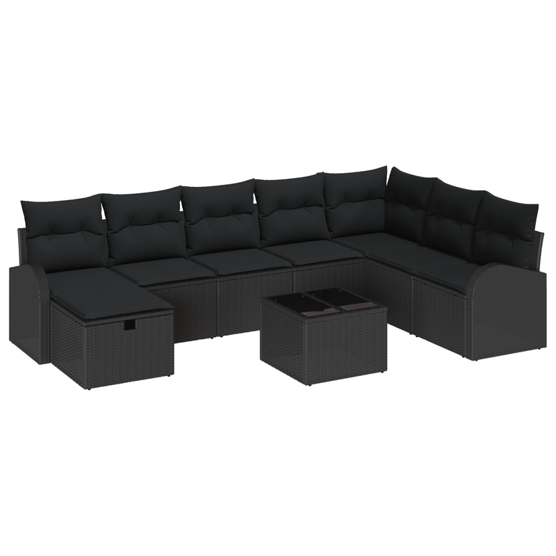 9 Piece Garden Sofa Set with Cushions Black Poly Rattan