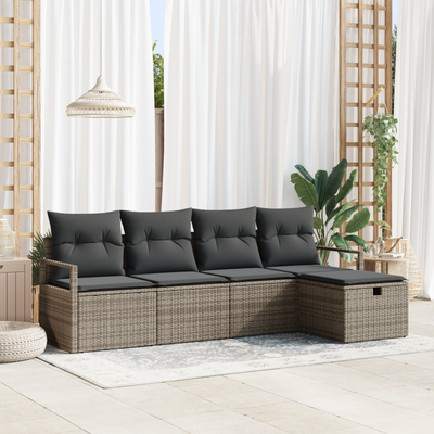 5 Piece Garden Sofa Set with Cushions Grey Poly Rattan