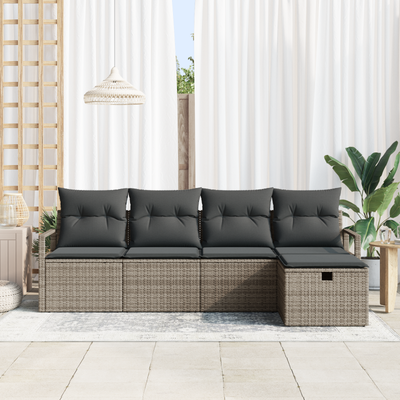 5 Piece Garden Sofa Set with Cushions Grey Poly Rattan