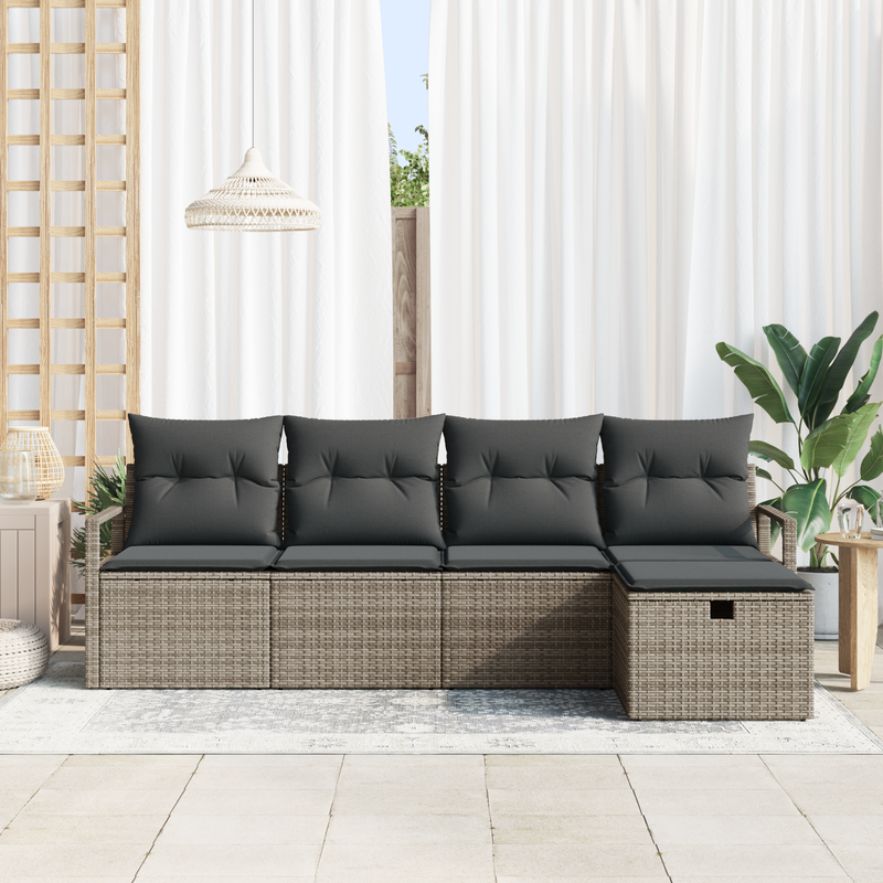 5 Piece Garden Sofa Set with Cushions Grey Poly Rattan