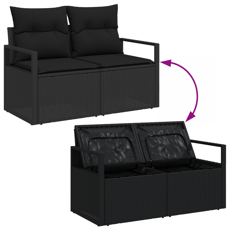 5 Piece Garden Sofa Set with Cushions Black Poly Rattan