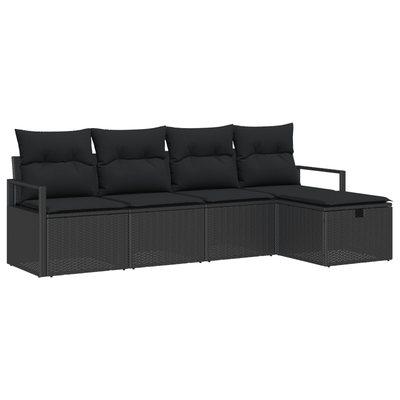 5 Piece Garden Sofa Set with Cushions Black Poly Rattan