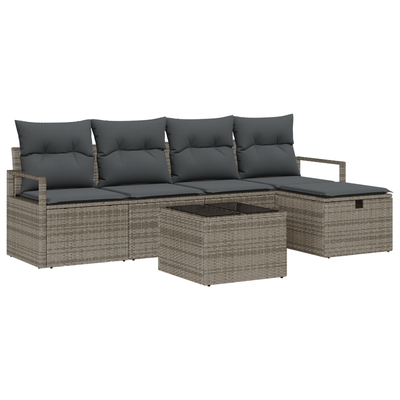 6 Piece Garden Sofa Set with Cushions Grey Poly Rattan