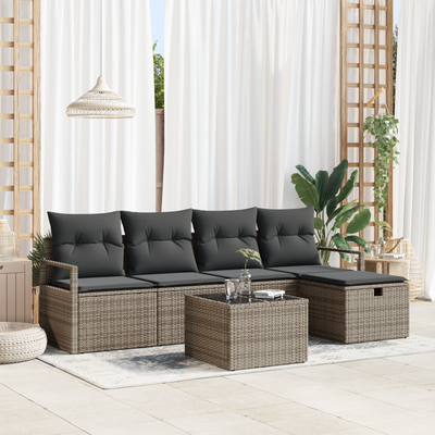 6 Piece Garden Sofa Set with Cushions Grey Poly Rattan