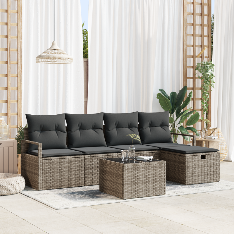 6 Piece Garden Sofa Set with Cushions Grey Poly Rattan