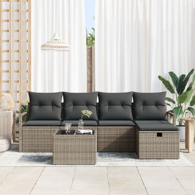 6 Piece Garden Sofa Set with Cushions Grey Poly Rattan