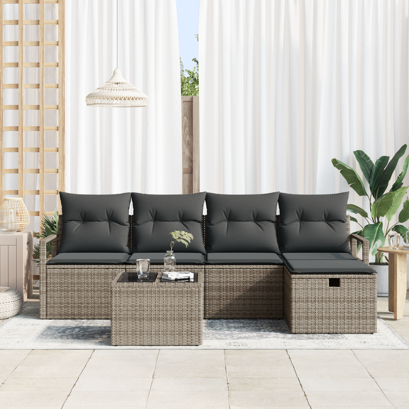 6 Piece Garden Sofa Set with Cushions Grey Poly Rattan