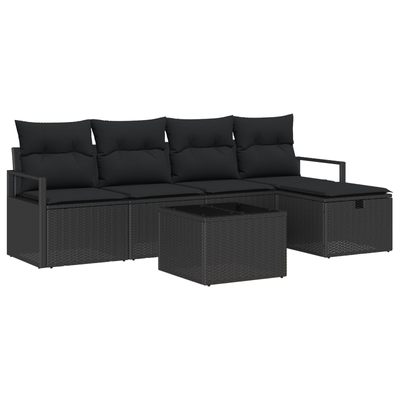 6 Piece Garden Sofa Set with Cushions Black Poly Rattan