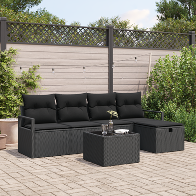 6 Piece Garden Sofa Set with Cushions Black Poly Rattan