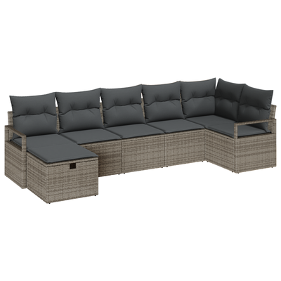 7 Piece Garden Sofa Set with Cushions Grey Poly Rattan