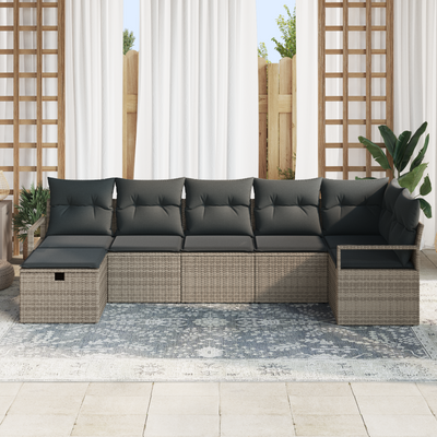 7 Piece Garden Sofa Set with Cushions Grey Poly Rattan
