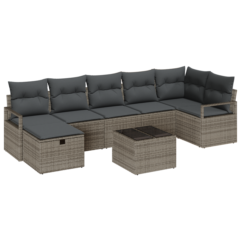 8 Piece Garden Sofa Set with Cushions Grey Poly Rattan