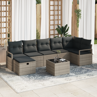 8 Piece Garden Sofa Set with Cushions Grey Poly Rattan