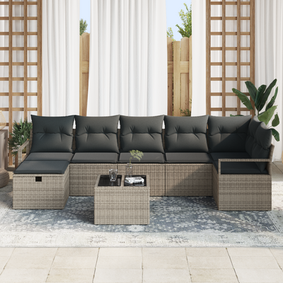 8 Piece Garden Sofa Set with Cushions Grey Poly Rattan