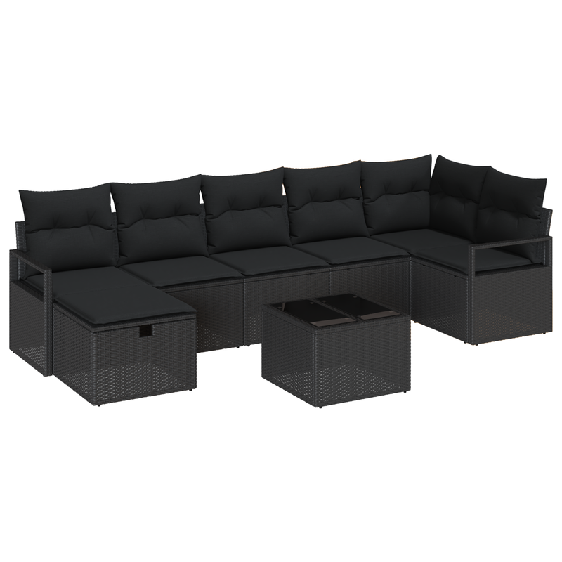 8 Piece Garden Sofa Set with Cushions Black Poly Rattan