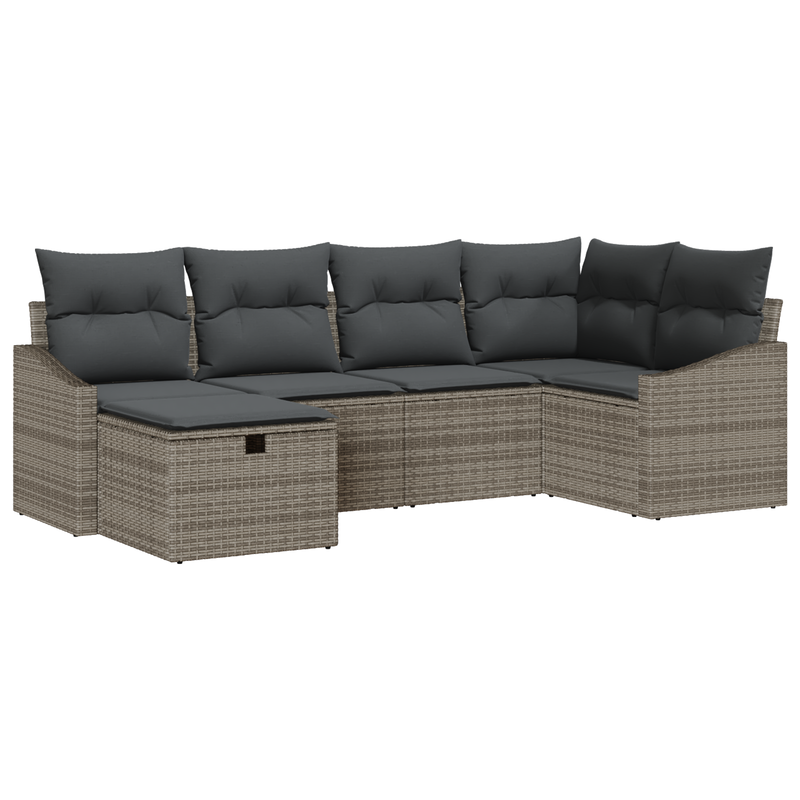 6 Piece Garden Sofa Set with Cushions Grey Poly Rattan