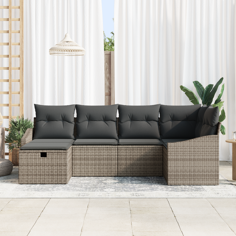 6 Piece Garden Sofa Set with Cushions Grey Poly Rattan