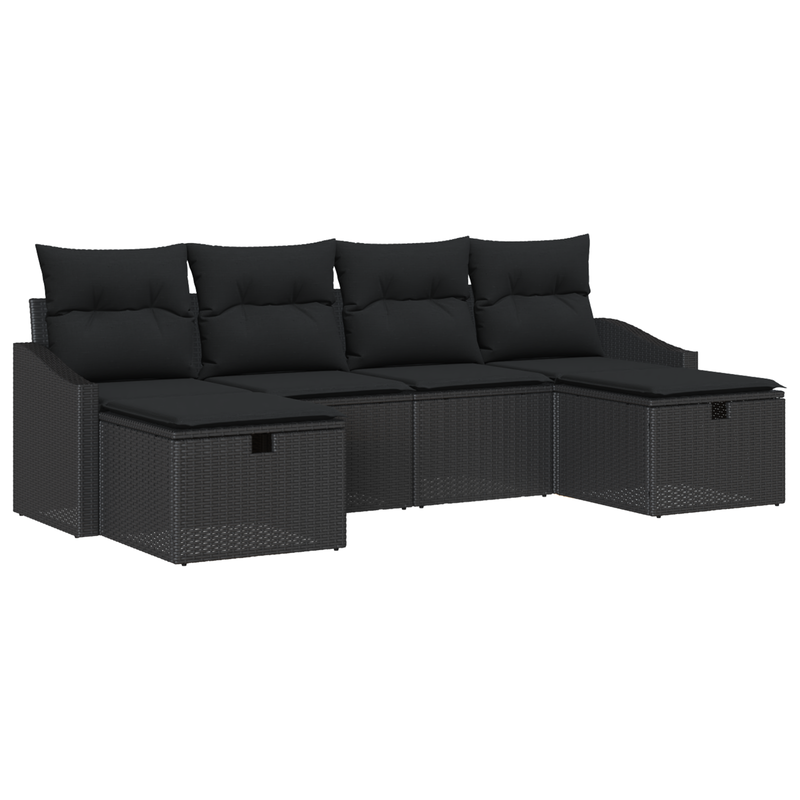 6 Piece Garden Sofa Set with Cushions Black Poly Rattan