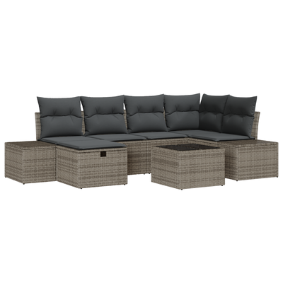 7 Piece Garden Sofa Set with Cushions Grey Poly Rattan