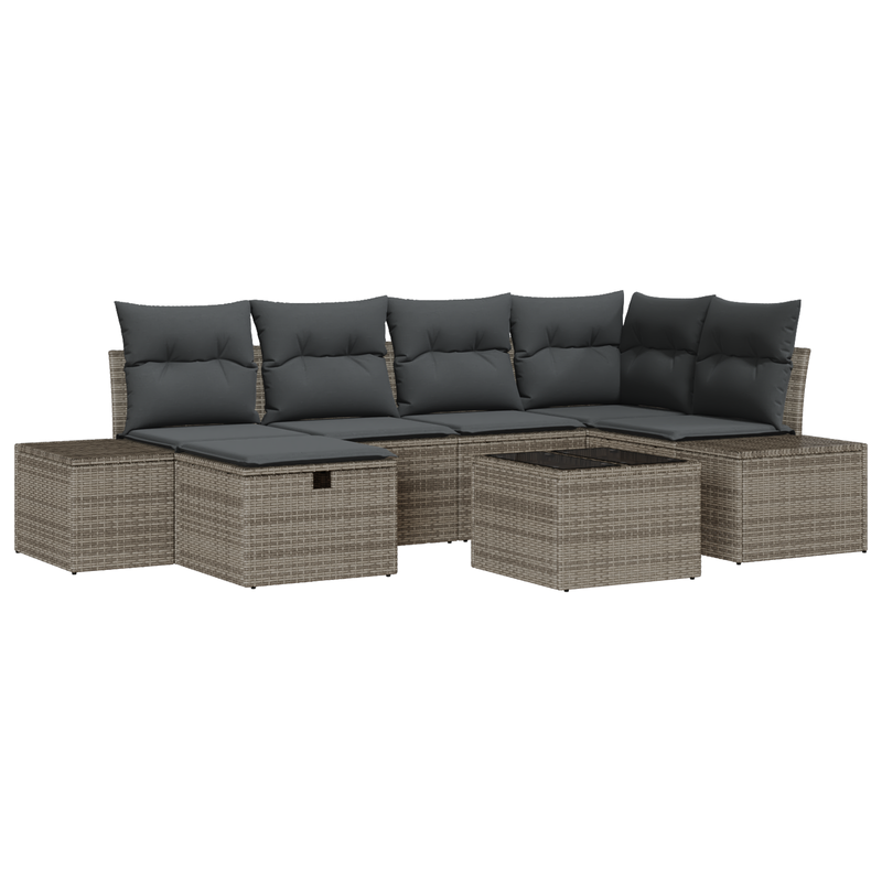 7 Piece Garden Sofa Set with Cushions Grey Poly Rattan