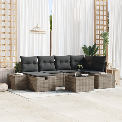 7 Piece Garden Sofa Set with Cushions Grey Poly Rattan