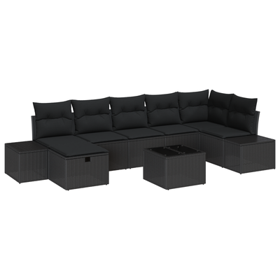 8 Piece Garden Sofa Set with Cushions Black Poly Rattan