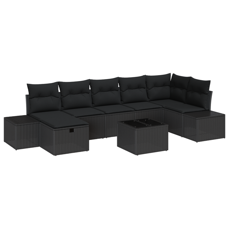 8 Piece Garden Sofa Set with Cushions Black Poly Rattan
