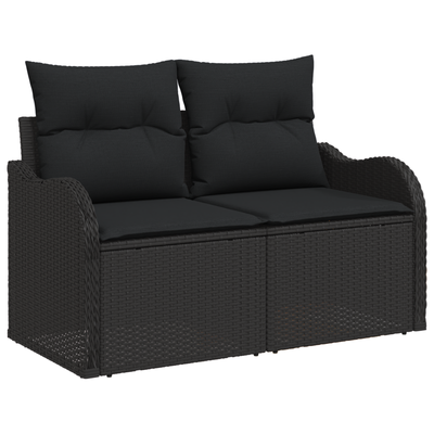 6 Piece Garden Sofa Set with Cushions in Black Poly Rattan