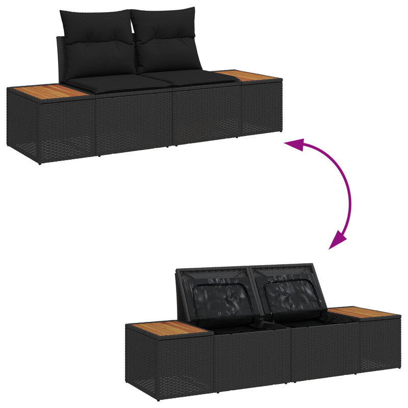 6 Piece Garden Sofa Set with Cushions Black Poly Rattan