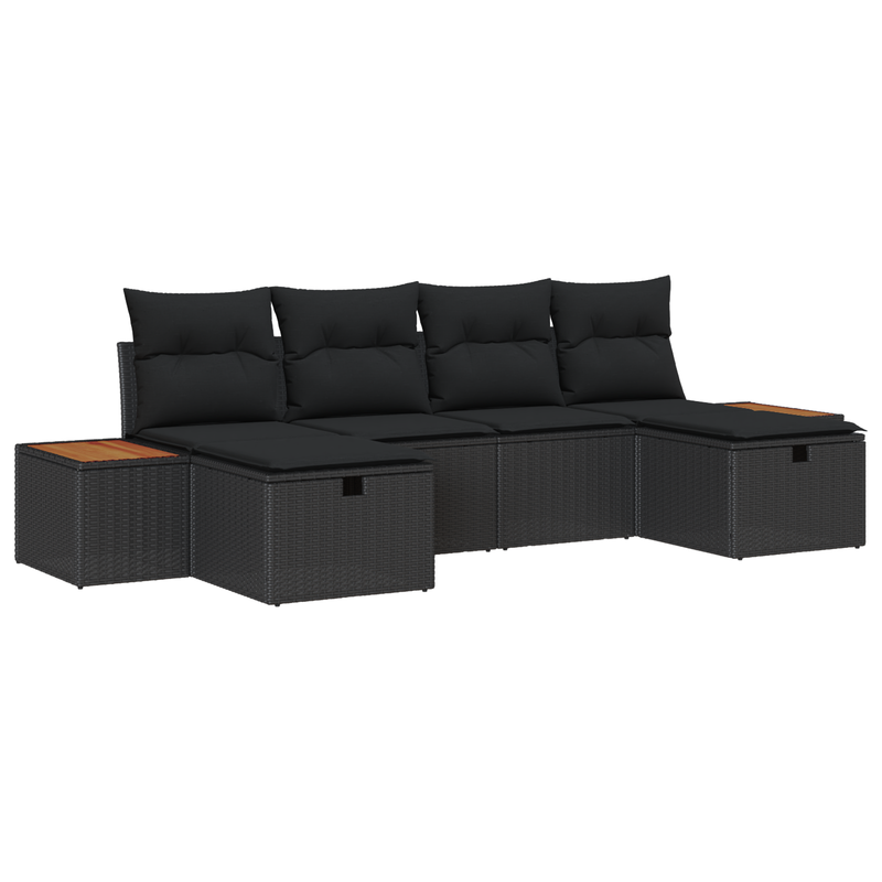 6 Piece Garden Sofa Set with Cushions Black Poly Rattan